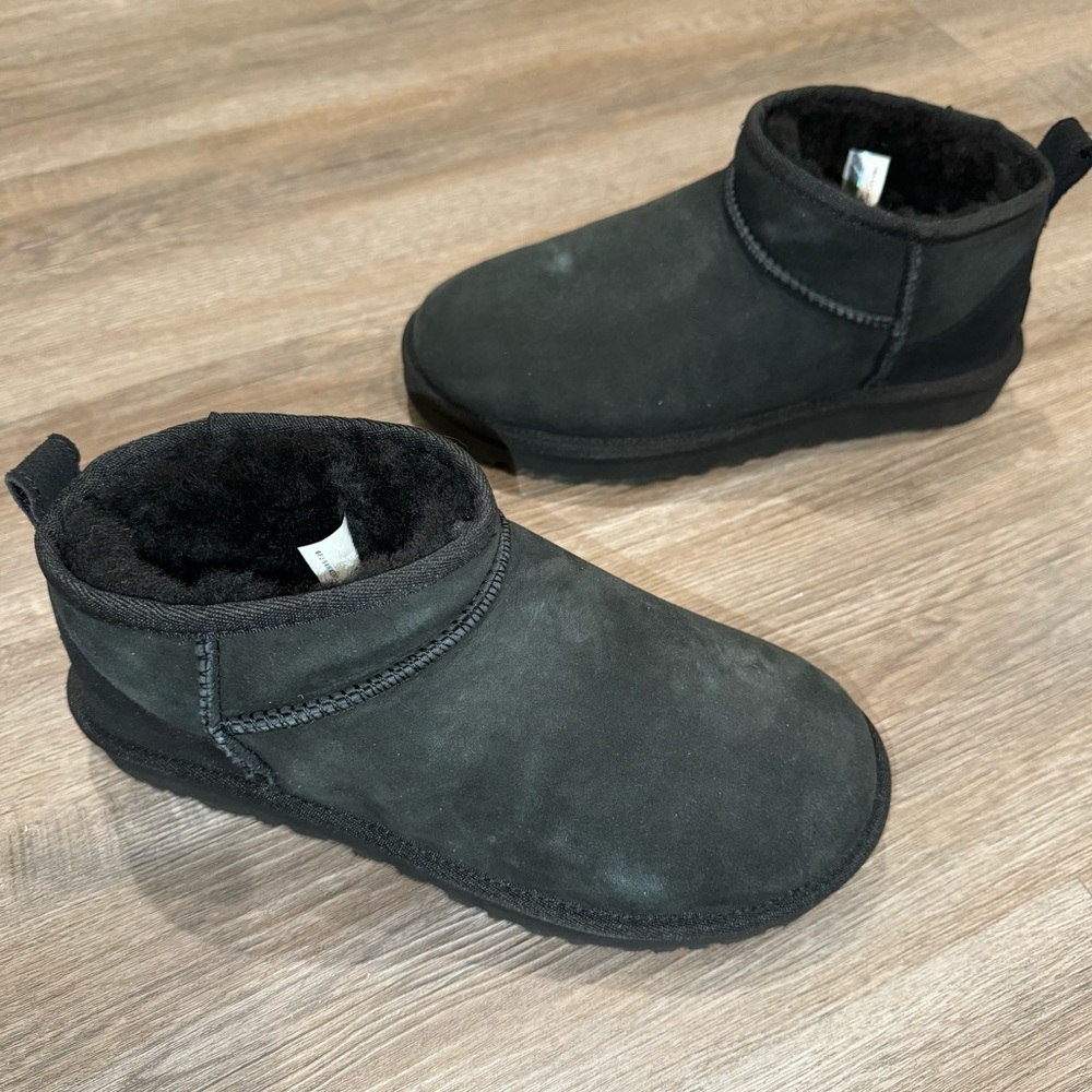 UGG Classic Ultra Mini Black Suede Booties Boots